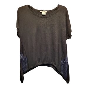 Rare! Carven Charcoal Asymmetric Short Sleeve Top with Blue Lace Insert - Size M